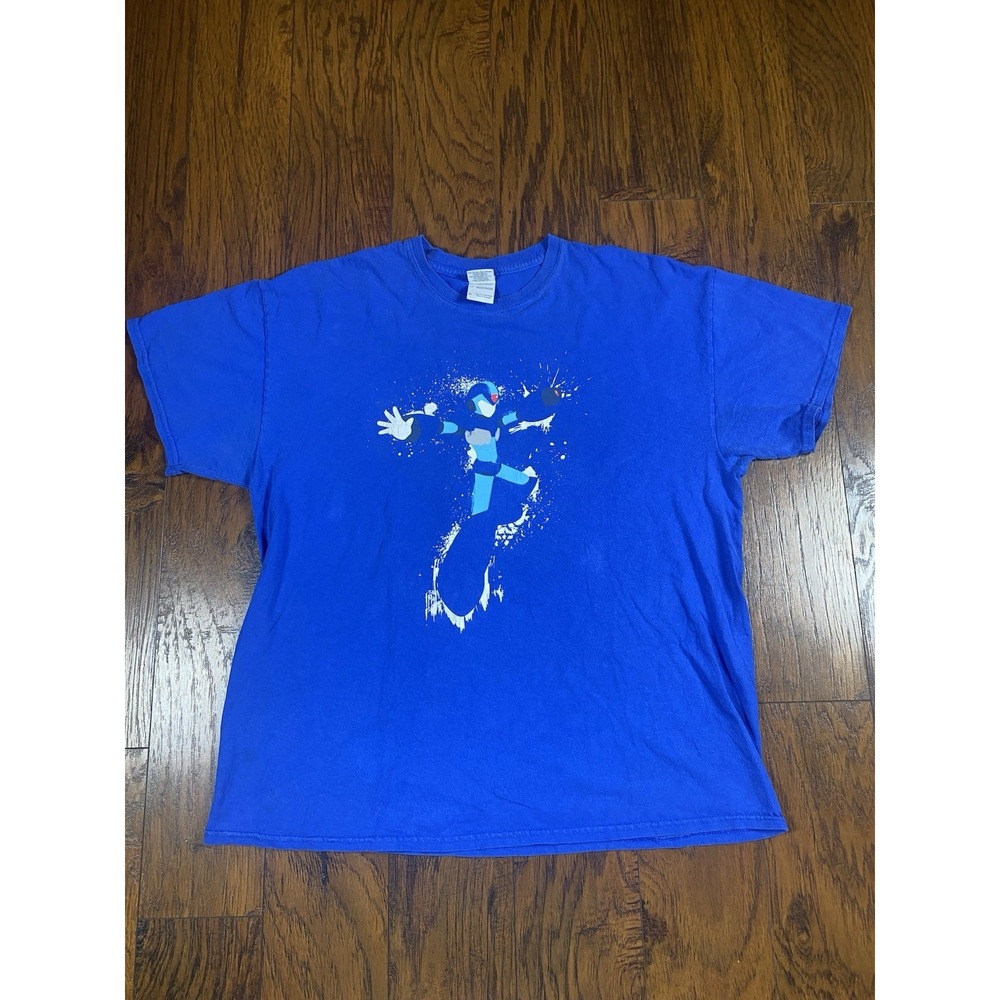 Gildan Mega Man X Graphic T-Shirt Mens XL Blue Short Sleeve Video Game Tee